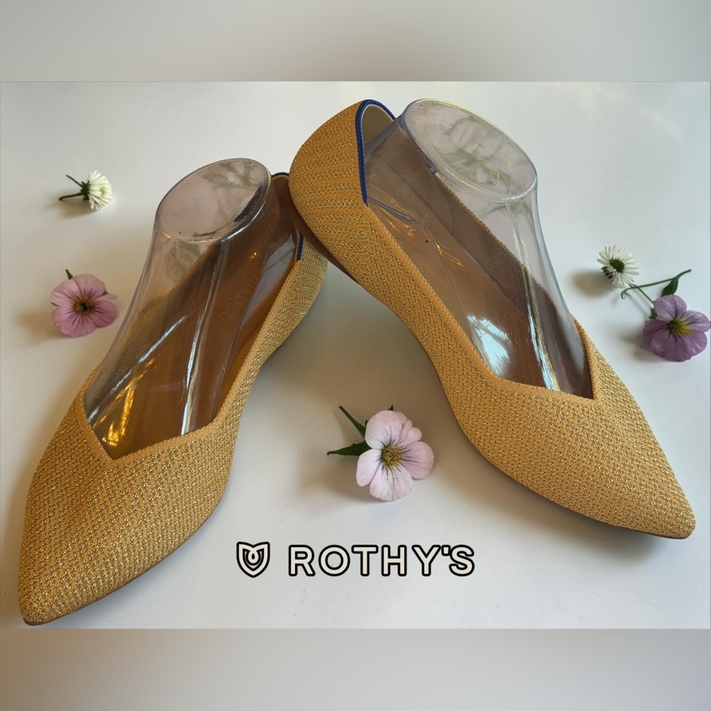 Rothy's The Point II Flats – Tan Gold Stripe (Size 9.5)